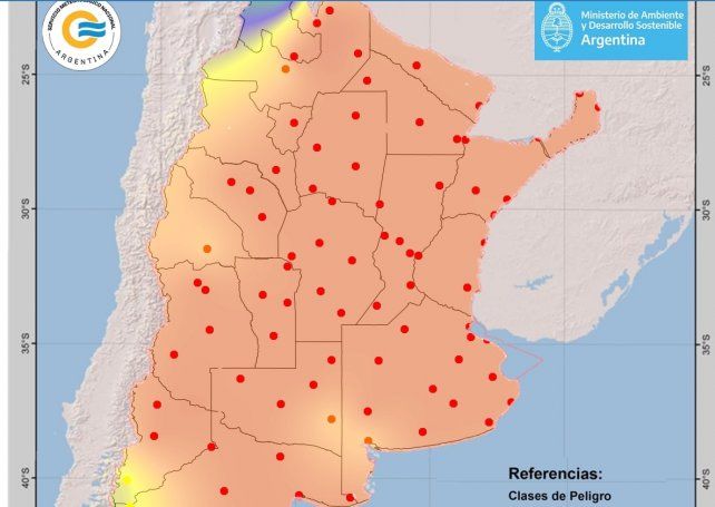 El mapa del Servicio Nacional del Fuego del SMN