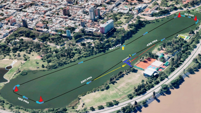 Este es el recorrido que tendrá el Mundial de aguas abiertas en el lago del Parque del Sur. Este es el recorrido que tendrá el Mundial de aguas abiertas en el lago del Parque del Sur.