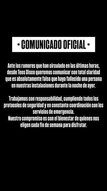 El comunicado del boliche Teos de la ciudad de Esperanza.