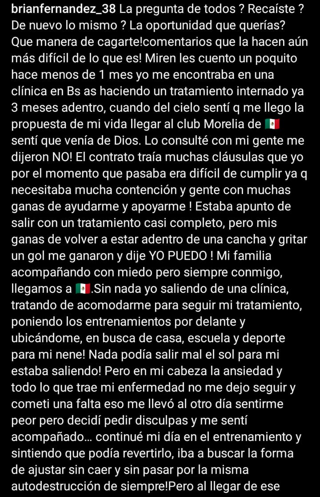El descargo de Brian Fernández luego de que Morelia le rescinda el contrato.