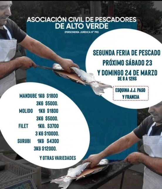 Lista de precios de la Asociación de Pescadores de Alto Verde