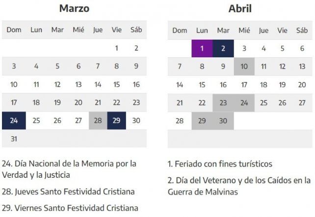 Feriados de marzo y abril de 2024