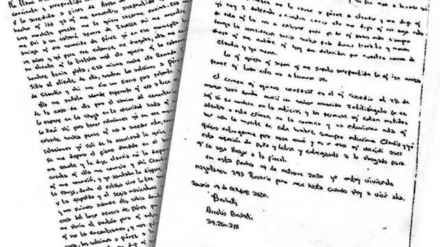 Carta manuscrita en la que Nicolás dice autor del crimen de Intilángelo.