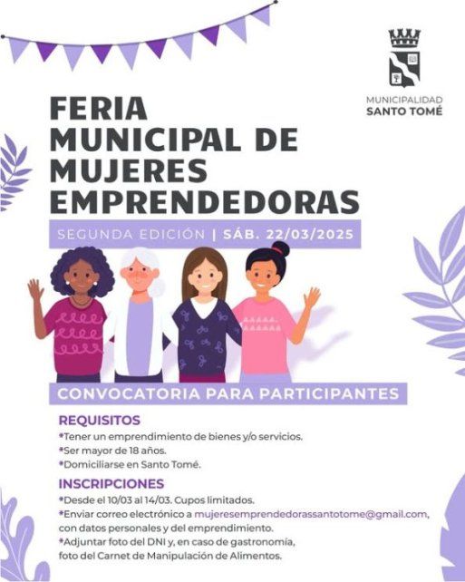 Llega la segunda edición de la Feria Municipal de Mujeres Emprendedoras en Santo Tomé