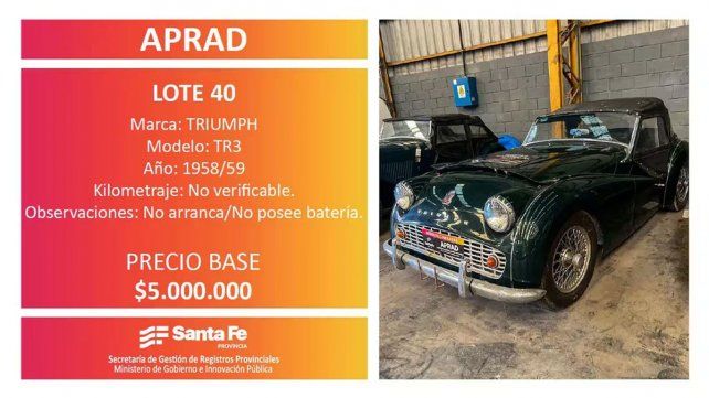 El auto de colección que formó parte de la subasta realizada por el gobierno en la ciudad de Rosario.