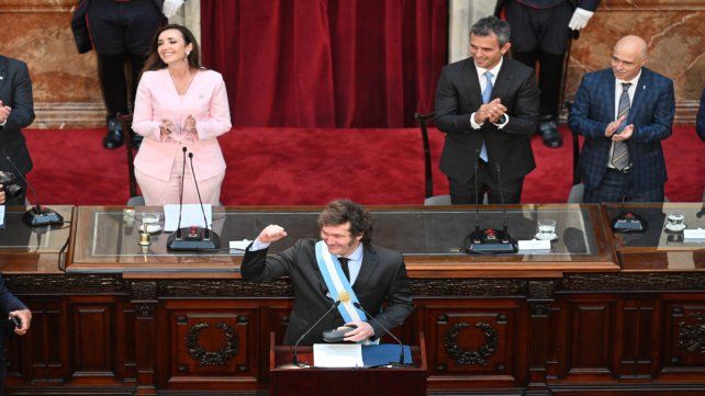 El presidente Javier Milei en su discurso ante la asamblea legislativa en el Congreso.