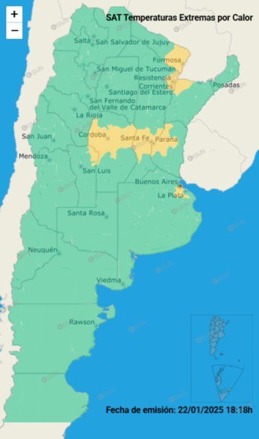 Alerta vigente por temperaturas extremas informada por el Servicio de Alerta Temprana del SMN 