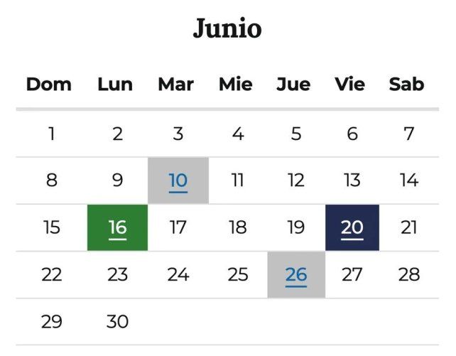 Feriados del mes de junio
