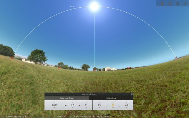 Paso del Sol por el meridiano a las 13: 01 22 de Diciembre, el Sol más alto del año y que produce la sombra más corta 