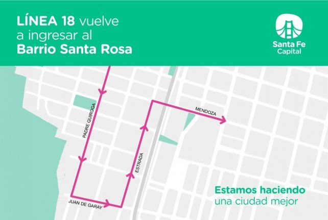 El recorrido provisorio de la Línea 18, ingresando al barrio Santa Rosa de Lima