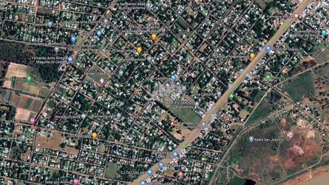 La zona de Villa California donde se vio al drone fue a la altura del kilómetro 5 de la ruta 1, hacia el oeste.