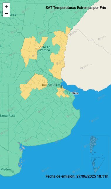 El sistema de alerta temprana del Servicio Meteorológico Nacional para este sábado 28 de junio
