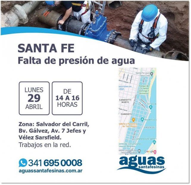 La zona afectada por los trabajos y dónde habrá baja presión en el servicio de agua