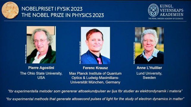 El científico francés Pierre Agostini, el austríaco-húngaro Ferenc Krausz y la franco sueca Anne L