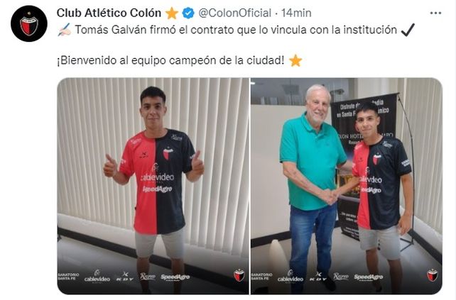 Colón confirmó la contratación de Tomás Galván.