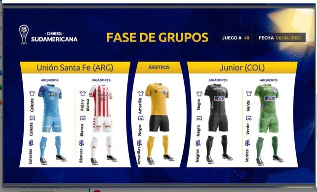 La Conmebol confirm&oacute; la indumentaria que utilizar&aacute;n Uni&oacute;n y Junior el mi&eacute;rcoles en la Copa Sudamericana.