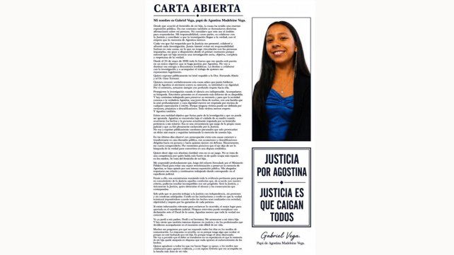 La carta del padre de Agostina Vega La carta del padre de Agostina Vega