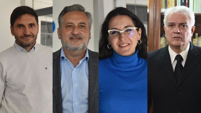 Los candidatos a gobernador. Pullaro, Lewandowski, Deiana y Bodoira.