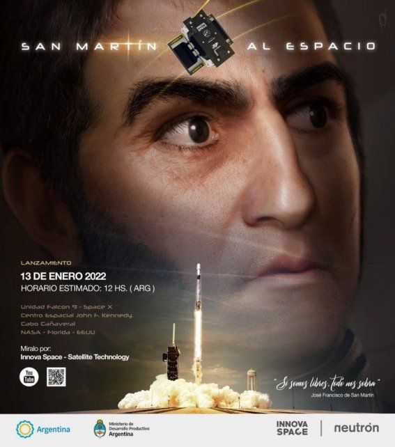 El póster oficial del lanzamiento del mini satélite argentino, el primero en latinoamérica.