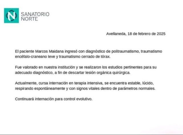 Parte médico del Chino Maidana