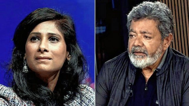 La subdirectora del FMI, Gita Gopinath, y el secretario de relaciones internacionales de la CGT, Gerardo Martínez.
