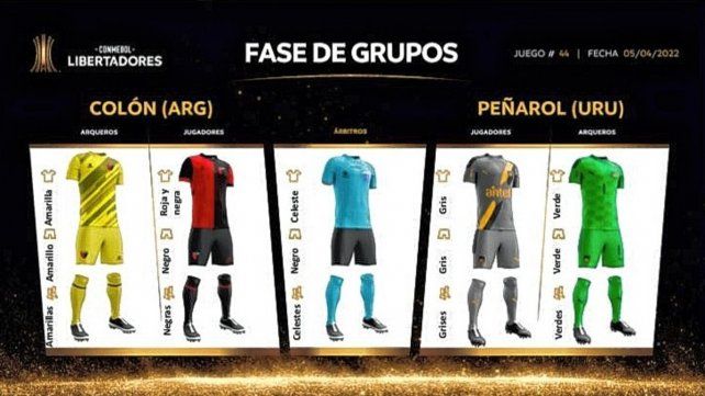 La Conmebol oficializó la indumentaria que usarán tanto Colón como Peñarol este martes en Santa Fe.