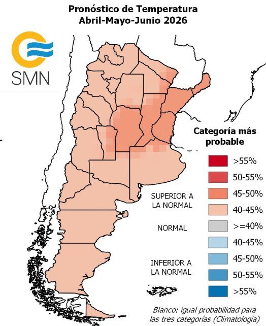El pronóstico elaborado por el Servicio Meteorológico Nacional 