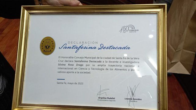 Silvina Rosa Drago, recibió la distinción de santafesina destacada por el Concejo de Santa Fe