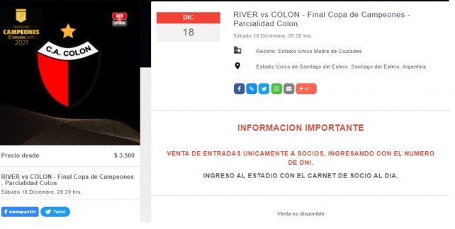 ¿Se agotaron las entradas de los hinchas de Colón para el Trofeo de Campeones?