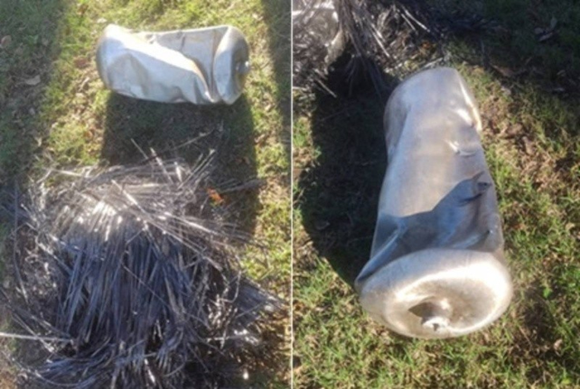 El tanque espacial descubierto cerca de la escuela rural Campo Mosca. (Diario Ca&ntilde;ada).