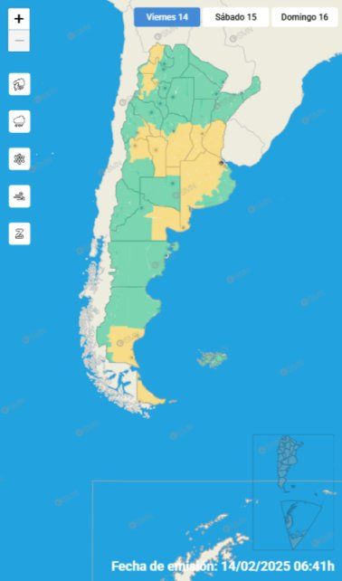 Alertas vigentes según informó el Servicio Meteorológico Nacional
